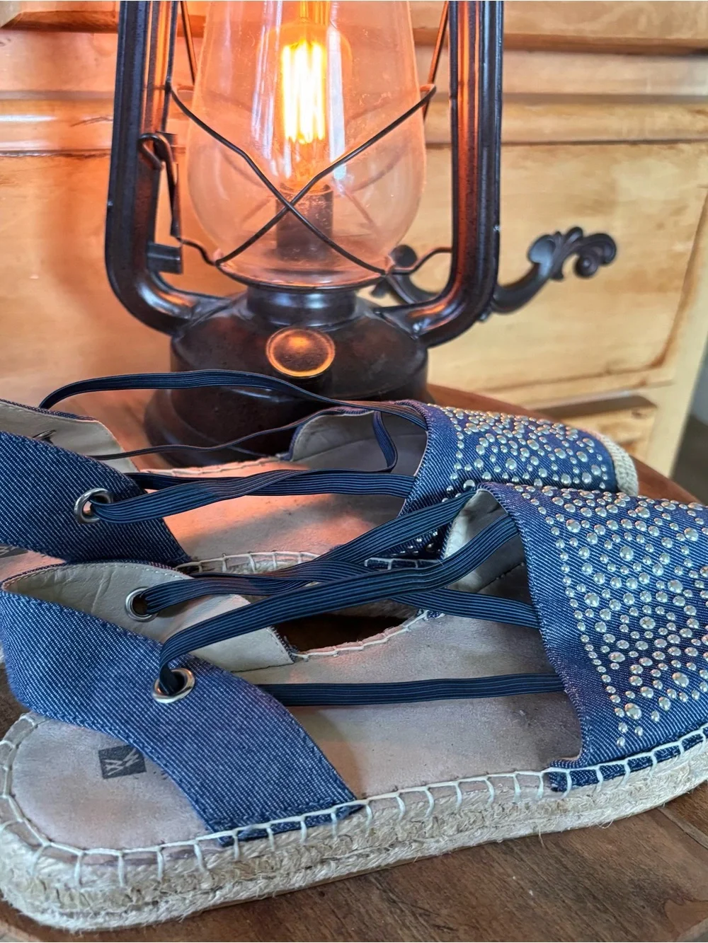 White Mountain denim studded  Espadrille Flats
